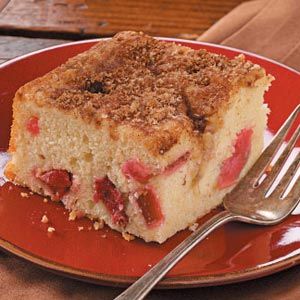 Rhubarb-Buttermilk Coffee Cake Recipe | Taste of Home Fruity Deserts, Rhubarb Buttermilk, Recipes Rhubarb, Tiny Desserts, Rhubarb Coffee Cake, Buttermilk Coffee Cake, Rhubarb Coffee Cakes, Rhubarb Desserts, Cake Delicious