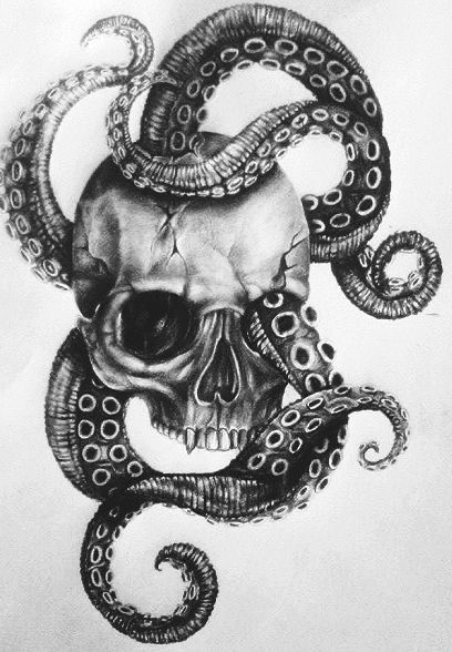 Skull With Octopus Tattoo, Skull And Octopus Tattoo, Skull And Octopus, Voll Arm-tattoos, Kraken Art, Octopus Tattoo Design, Pirate Tattoo, Octopus Tattoos, Skulls Drawing