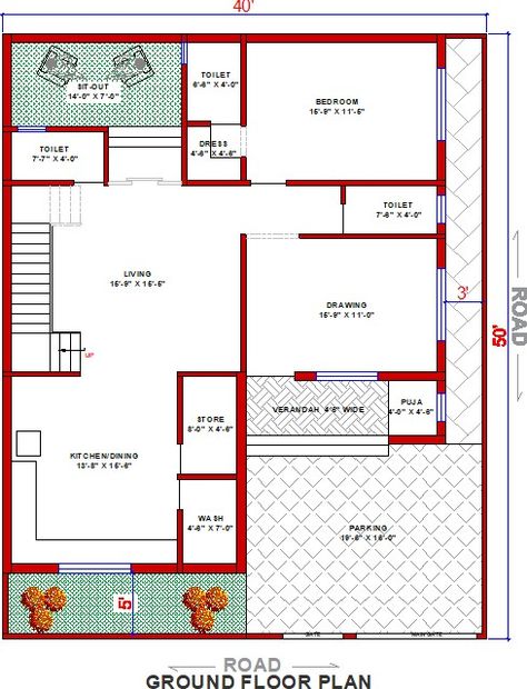 House design | Home design | Interior design | Floor Plan | Elevations 50x40 House Plans, Home Front Elevation Design, Home Front Elevation, Front Elevation Design, Plan Home, Home Design Interior, Front Elevation Designs, Elevation Design, Front Elevation