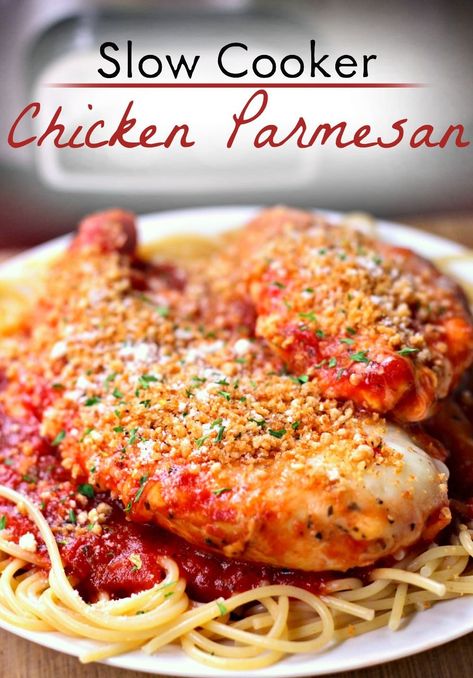 This Crockpot Chicken Parmesan recipe is seriously TO DIE FOR! I never thought I would eat one I liked. Tastes just like the real deal! Healthy Chicken Parmesan Recipe, Monthly Food Budget, The Best Crockpot Chicken, Recipe For Chicken Parmesan, Homemade Italian Spaghetti Sauce, Slow Cooker Chicken Parmesan, Best Crockpot Chicken, Crockpot Chicken Parmesan, Cheap Dinner Ideas