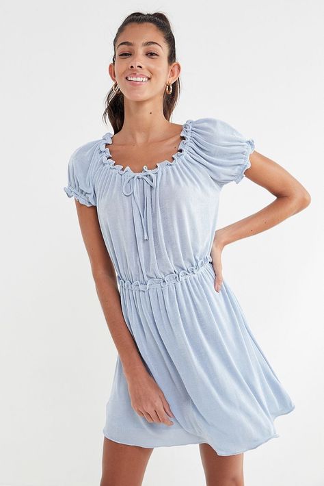 Anna Sui x UO Ruffle Babydoll Dress $109 Urban Fashion Photography, Short Casual Dress, Urban Style Outfits, Butterfly Dress, Urban Dresses, Anna Sui, Urban Wear, Fashion Streetwear, Neck Ruffle