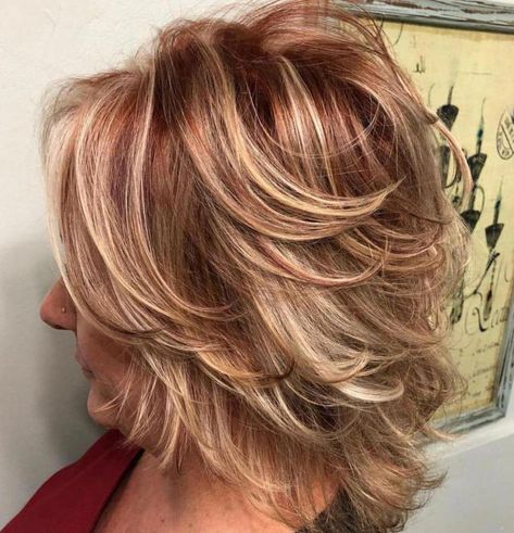 80 Flattering Hairstyles for Women Over 50 of 2018 #”shorthairstylesforwomenover50” Red Medium Hairstyles, Short Feathered Hairstyles Over 50, Raquel Welch Hairstyles, Feathered Hairstyles Medium Over 50, 50 Plus Hairstyles Over 50, Shaggy Bob For Fine Hair Round Faces, Red Hair Going Grey, Blonde Layered Hair, Modern Shag