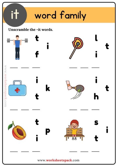 It Word Family Unscramble the Words Free Pack - worksheetspack Word Family It Worksheets, It Words Worksheets, It Word Family Worksheet, Cvc I Words Worksheets, It Family Words Worksheets, It Family Words, It Word Family, Word Families Free, At Word Family