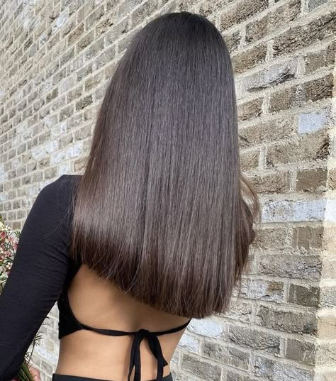 Natural Level 4 Hair Color, Dark Brown Mid Length Hair Straight, Sleek Medium Length Hair, Long One Length Haircut, Level 4 Hair Color, Mid Length Hair Straight, Medium Length Straight Hair, One Length Haircuts, Straight Long Hair