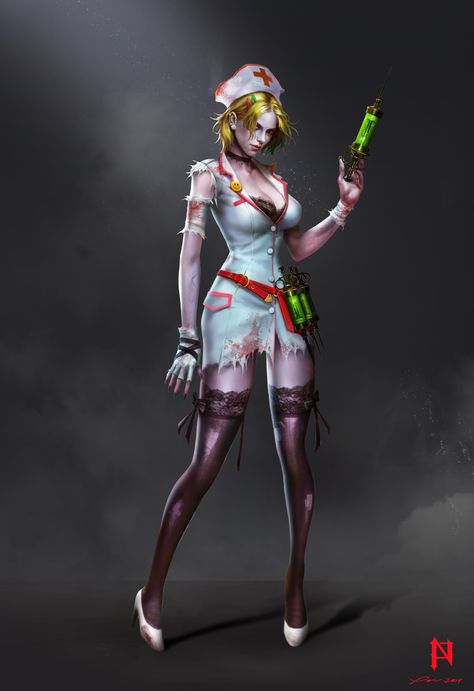 ArtStation - Zombie Nurse, PON WONG Zombie Nurse, Nurse Art, Living Dead, Great Britain, Female Art, Cyberpunk, Zombie, Entertainment, Media