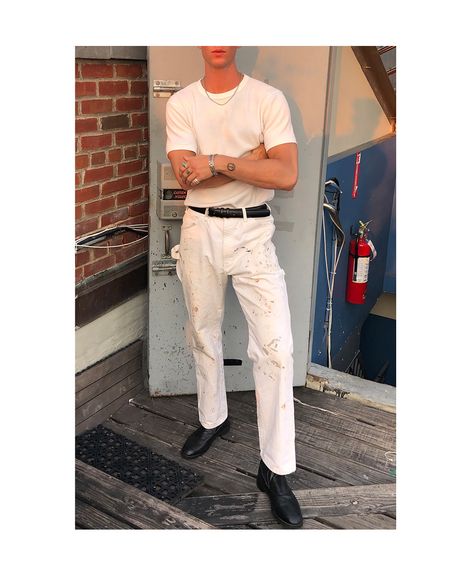 White Painters Pants Outfit Men, Painter Pants Outfit Men, White Painters Pants, 90s Outfit Men, White Pants Men, Painter Pants, White Pants Outfit, Pants Outfit Men, His Style