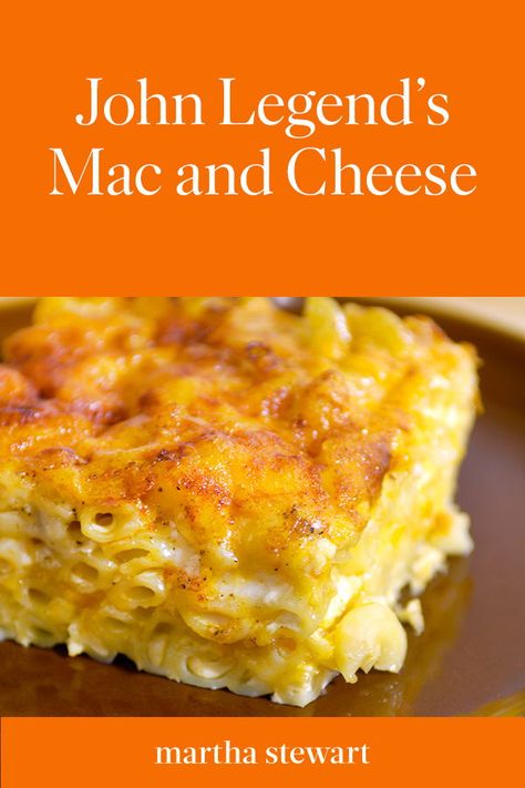 John Legend's Macaroni and Cheese | When musician John Legend visited Martha, he shared this recipe for his favorite Southern comfort food. This classic recipe is lightened up with skim and evaporated milks, before getting a cheesy layer of sharp Cheddar and Monterey Jack. Click here for one of our most popular recipes. #food #recipe #marthastewart #pastarecipes #macaroniandcheese Mac And Cheese Recipe Soul Food, Southern Mac And Cheese, Best Mac N Cheese Recipe, Cheese At Home, Baked Mac And Cheese Recipe, Best Macaroni And Cheese, Southern Comfort Food, Macaroni Cheese Recipes, Creamy Macaroni And Cheese