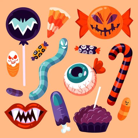 Halloween Candy Illustration, Halloween Candy Drawing, Halloween Candy Art, Candy Illustration, Candy Drawing, Spooky Candy, Candy Halloween, Candy Collection, Candy Art