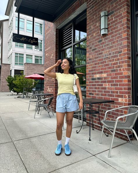 yellow & blue outfits this summer 🍋🦋 boxer shorts - @darling code MOONLIT for $ off also my new fav @adidas baby blue sneakers 🩵😵‍💫 baby tee & boxer shorts outfit, pinterest aesthetic, pinterest style, pinterest outfits, summer outfit inspo, casual chic, summer outfit ideas, summer ootd, casual outfit ideas, pinterest summer outfits, effortless chic, everyday outfits, daily outfit ideas, adidas spezial outfit, pinterest inspired, summer fashion #yellowandblue #pintereststyle #pinterestaes... Outfit Ideas Adidas, Summer Ootd Casual, Chic Everyday Outfits, Pinterest Summer Outfits, Adidas Spezial Outfit, Boxer Shorts Outfit, Daily Outfit Ideas, Pinterest Summer, Style Pinterest