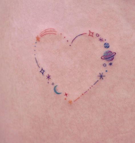 Galaxy Matching Tattoos, Star Doodle Tattoo, Tiny Colorful Tattoos, Dr Tattoo, Wrist Tattoos Girls, Soft Tattoo, Army Tattoos, Boho Tattoos, Bts Tattoos