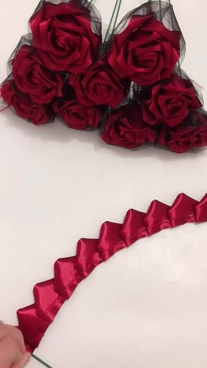 red ribbon rose flower#rose #flower #ribbon #handmade #craft #gift #ea... | flower ribbon bouquet material | TikTok Wrap A Bouquet In Paper, Leaves Origami, Leaf Origami, Wrap A Bouquet, Craft For All Ages, Satin Flowers Diy, Ribbon Rose Bouquets, Ribbon Flowers Bouquet, Ribbon Flowers Diy