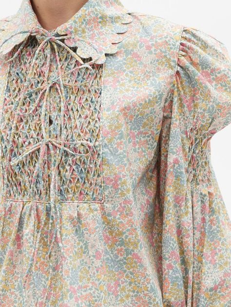 Liberty Fabric Dress, Elegant Silk Dresses, Horror Vacui, Hand Smocked Dress, Cute Pajama Sets, Smock Blouse, Balloon Sleeve Dress, Embroidery Designs Fashion, Dress Indian Style