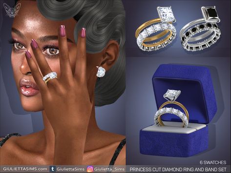 Wedding Ring And Band, Princess Cut Diamond Wedding Rings, Sims 4 Wedding Dress, Sims 4 Piercings, Play Sims 4, Free Sims 4, Sims 4 Game Mods, Sims 4 Cc Makeup, Sims 4 Body Mods