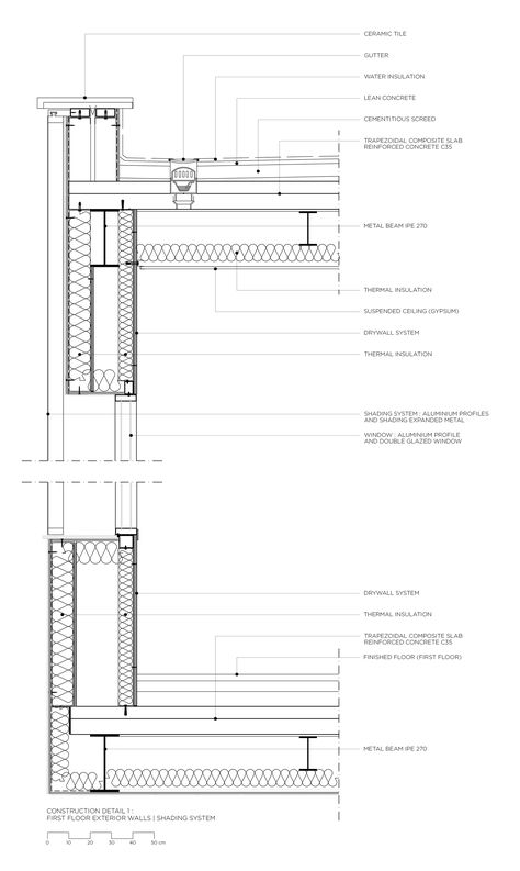 Ramp Detail Section, Steel Construction Detail, 1:50 Section Architecture, Steel Frame Construction Detail, Section Detail Architecture, Steel Structure Detail, Roof Detail Architecture, Foundation Plan, Architecture Tools