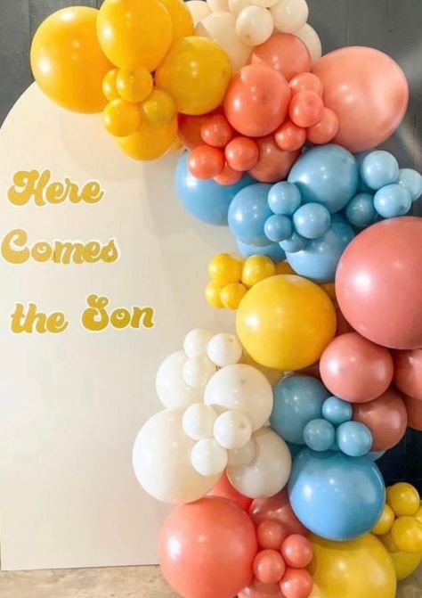 Here Comes The Son Balloon Arch, Super Hero Theme, Here Comes, Balloon Arch, Baby Fever, 1st Birthday, Balloons, Baby Shower, Shower