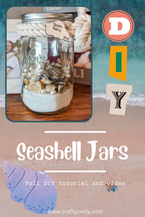 What do you do with shells you collect on your beach trip? I asked myself that and wanted to do something other than stick them in a bowl or glue them to a tabletop. A great way to remember your beach trip is to display shells you picked up at the beach (if you're allowed to!). All you need is a mason jar, shells, sand, and a couple of accent pieces and you have a cute and fun way to display your beach memories! Display Shells From Vacation, Sand And Shells In A Jar Ideas, Beach Memory Jars, Beach In A Jar, How To Make Sand, Display Shells, Memory Jars, Beach Memories, Jar Display