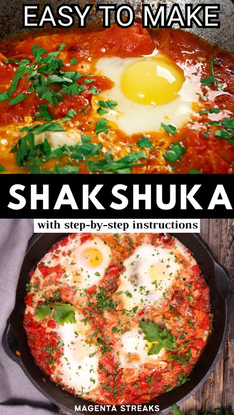 Dive into the flavors of the Middle East with our Shakshuka recipe! 😋 A mouthwatering blend of tomatoes, eggs, and spices, this dish is the perfect weekend treat. Follow our easy step-by-step guide and enjoy a taste of authentic Middle Eastern cuisine in the comfort of your own home. Middle Eastern Shakshuka Recipe, Shaksusha Eggs, Shashuksha Recipe, Lentil Shakshuka, Middle Eastern Breakfast, How To Make Shakshuka, Tomatoes Eggs, Fun Appetizers, Shakshuka Recipe