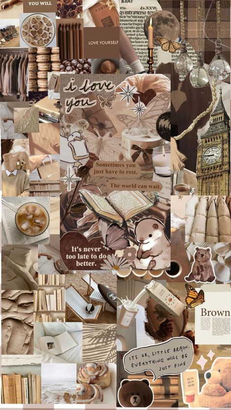 soft brown asthetic 🐻🍪🤎 Brown Love Wallpaper, Soft Brown Aesthetic Vintage, Soft Aethstetic, Monthly Aesthetic, Brown Collage, Cute Backrounds, Orange Icons:), Vision Board Wallpaper, Iphone Wallpaper Classy