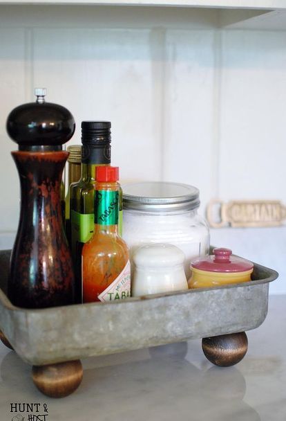 five minute farmhouse footed stool, organizing, repurposing upcycling, rustic furniture, storage ideas Funky Junk Interiors, Diy Tray, Old Metal, Repurposed Furniture, Handmade Home Decor, Rustic Furniture, Handmade Home, Kitchen Counter, Baking Pans