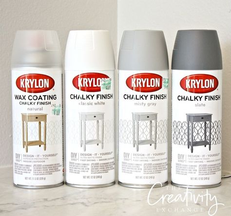 New Krylon Chalk Paint Finish in a Spray Paint. Krylon Chalky Finish Farmhouse Spray Paint Colors, Best Spray Paint For Furniture, Krylon Spray Paint Colors, Chalk Painted Furniture, Spray Chalk, Chalk Paint Finishes, Paint Games, Paint Tips, Chalk Paint Projects