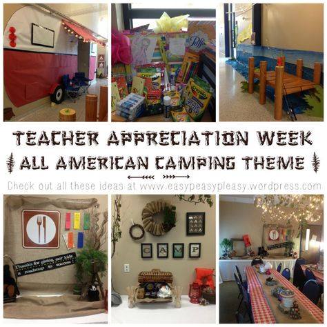 Teacher Appreciation Week Theme, Teacher Appreciation Door Decorations, Teacher Appreciation Lunch, Teacher Appreciation Week Themes, Teacher Appreciation Themes, Teacher Appreciation Doors, Teachers Week, Camping Classroom, Staff Appreciation Week