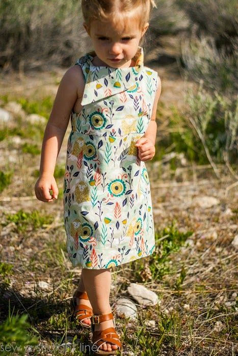 Love the asymmetrical collar - Fresh Bloom Frock by Blank Slate Patterns sewn by Sew a Straight Line - Girls dress sewing pattern A Line Frock, Bloomers Sewing Pattern, Toddler Clothes Patterns, Long Frocks For Kids, Linen Suits Women, Melly Sews, Frocks For Kids, Asymmetrical Collar, Baby Pattern