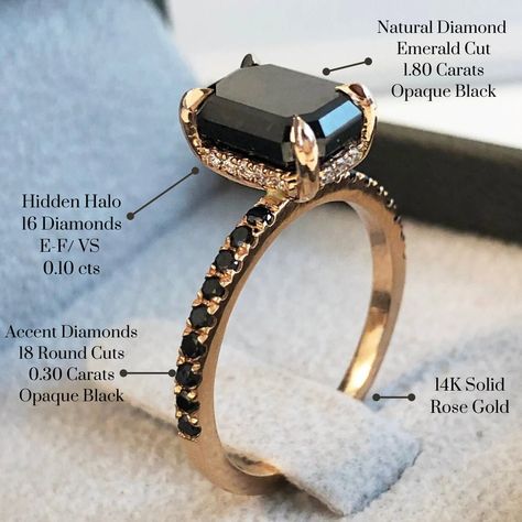 Rose Gold Ring With Black Diamond, Black Diamond Gold Ring, Black Stone Ring Engagement, Black Diamond Solitaire Ring, Diamond Ring Unique, Engagement Diamond Ring, Black Diamond Engagement Ring, Black Diamond Solitaire, Black Diamond Jewelry