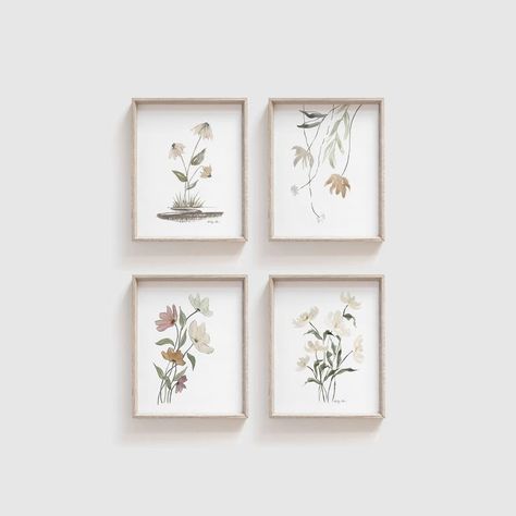 Neutral Flowers, Floral Art Prints, Neutral Watercolor, Wildflower Paintings, Minimalist Flower, Nursery Paintings, Botanical Print Set, Watercolor Floral Print, Minimalist Flowers