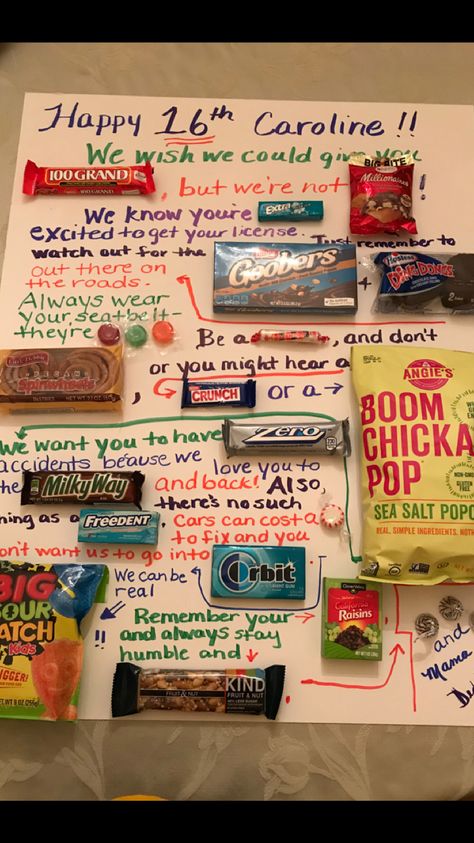 Also, there's no such thing as a (Freedent).  Cars can cost a (mint) to fix, and you don't want us to go into (Orbit).  We can be real (Big Sour Patch Kids)!!  Remember your (raisins), and always stay humble and (Kind).  (Hugs) and (Kisses)! Sweet 16 Candy Poster, 16th Birthday Gifts For Girls Sweet 16, Sweet 16 Countdown Ideas, 16 Gifts For 16th Birthday Girl, 16 Birthday Gifts For Boys, 16 Year Boy Birthday Party Ideas, Sweet 16 Gifts For Girls 16th Birthday, 16th Birthday Gifts For Girls Ideas, Sweet 16 Cakes For Boys