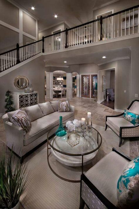 pinterest: dakotaasstevenn instagram: dakotaasstevenn twitter: kinggkottaa snapchat: kottaa13 Open Concept Upstairs, Barndominiums Interiors, Cathedral Ceiling Living Room, Chirstmas Decor, Stair Case, Versace Home, Dream House Interior, New House Plans, Dream Rooms