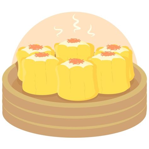 Siomai Cartoon, Dim Sum Cartoon, Siomai Drawing, Siomai Logo, Siomai Logo Design, Dimsum Cartoon, Chinese Food Illustration, Chinese Dumpling, Bamboo Steamer