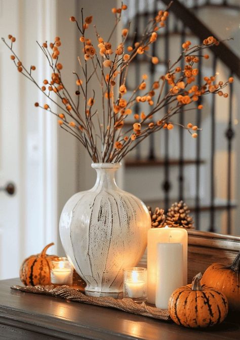 Simple Fall Island Decor, Tall Fall Floral Arrangements, Fall Vase Decor, Autumn Centerpieces For Table, Diy Fall Flower Arrangements, Fall Table Centerpieces For Home, Fall Vase Arrangements, Autumn Table Centerpieces, Halloween Centerpiece Ideas Table