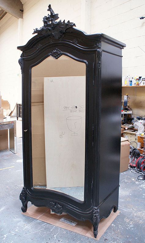 Moulin Noir Mirrored Black French Armoire wardrobe Black Armoire, French Cupboard, French Style Home, French Furniture Bedroom, Shabby Chic Bedroom Furniture, Armoire Wardrobe, French Wardrobe, French Armoire, French Style Homes