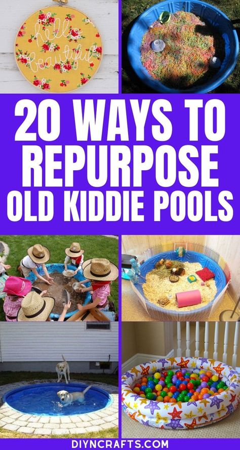 Check out these great ways to repurpose the old kiddie pools! If they crack or even just aren't used in winter, these little old pool hacks are great! These fun DIY projects are great repurposing ideas for kids pools to create amazing new gardens, buffets, ball pits, and more! #Repurpose #EasyCrafts #Upcycle #Recycled Diy Kiddie Pool Ideas, Diy Kiddie Pool, Kiddie Pool Ideas, Pool Fountain Ideas, Plastic Kids Pool, Plastic Swimming Pool, Diy Sandbox, Kids Sandbox, Ball Pits