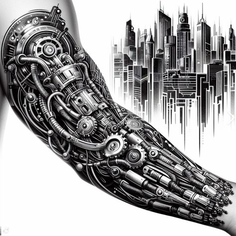 Bio Machine Tattoo Design, Steampunk Arm Tattoo, Gear Tattoo Mechanical, Bio Mechanical Tattoo Design, Biomechanics Tattoo, Bio Mechanical Tattoo, Robot Tattoos, Wired Tattoo, Mechanical Sleeve Tattoo