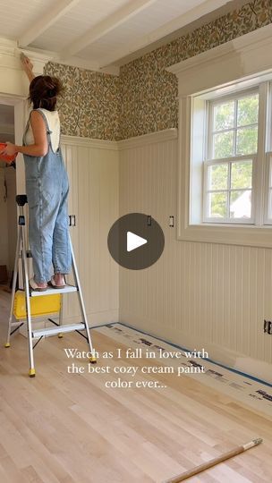 56K views · 151 reactions | It’s so good & I am so happy we FINALLY picked a color. It went from green to a cozy cream quick when we imagined the floors being painted & didn’t want a solid green kitchen here on white cottage farm. Our goal? A cozy cottage garden inspired kitchen that you may encounter on a tour in the English countryside 🐑🪴 I think we are achieving that goal don’t you?! I’ve spent hours, days, & sleepless nights going over paint colors so here are some other paint colors  that I color matched to this wallpaper. The first one is a contender for part of the floor pattern & you can see large samples of it in my kitchen Reno highlight:   Benjamin Moore Dried Basil (1510)  Benjamin Moore Nature’s Scenery (1524)  Benjamin Moore Dry Sage (2142-40)  Benjamin Moore Chelsea Gray ( Benjamin Moore Dry Sage, Cottage Core Painting, Benjamin Moore Chelsea Gray, Cottage Laundry Room, Cottage Paint Colors, Dry Sage, Laundry Room Paint Color, Cream Paint Colors, Laundry Room Paint