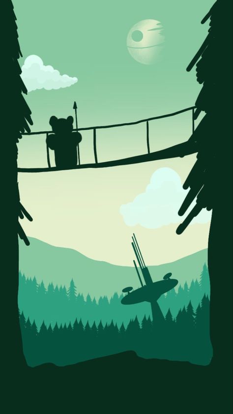 Ewoks Star Wars Wallpaper, Endor Planet Aesthetic, Ewok Background, Star Wars Endor Bedroom, Star Wars Endor Wallpaper, Star Wars Cartoon Wallpaper, Endor Star Wars Art, Star Wars Art Landscape, Star Wars Wallpaper Simple