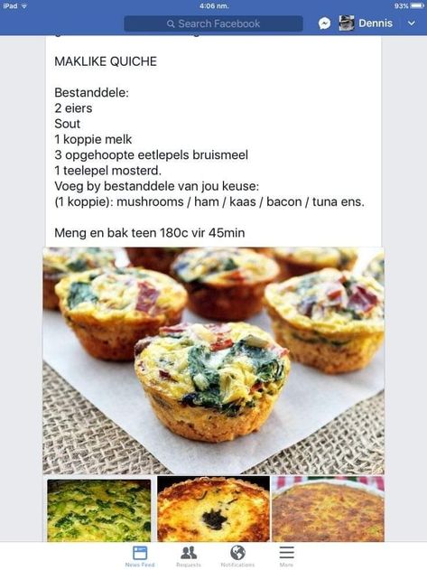 Maklike Vingerhappies, Southappies Maklike, Sout Happies, Quiche Recipes Crustless, Thanksgiving Recipes Side Dishes Veggies, Savory Muffins Recipes, Quiche Recipes Easy, Cookie Recipes Homemade, Thanksgiving Recipes Side Dishes