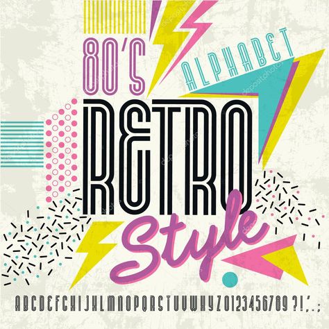 Graphic Design Vintage, 80's Aesthetic, Retro Alphabet, Poster Grafico, 80s Poster, Eighties Style, 80s Logo, Yearbook Covers, Yearbook Themes