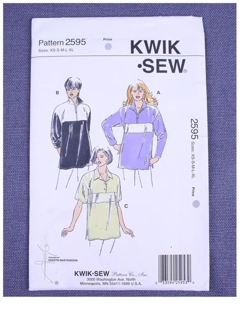 Check out this item in my Etsy shop https://www.etsy.com/ca/listing/820244048/90s-sewing-pattern-kwik-sew-2595-uncut Tunic Dress Patterns, Tops Pattern, Kwik Sew Patterns, Kwik Sew, Jumpsuit Pattern, Motif Vintage, Double Knit, Jacket Design, Textured Knit