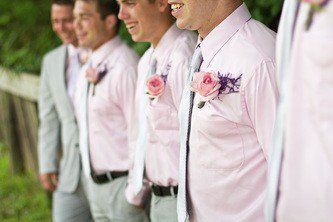 I like the pale grey Gray And Pink Tuxedo, Pink And Grey Groomsmen Attire, Light Gray Suit Pink Tie, Grey Suit Pink Bow Tie, Light Pink Bridesmaids Grey Groomsmen, Pink Groomsmen, Grey Groomsmen, French Cuff Dress Shirts, Men's Tuxedo