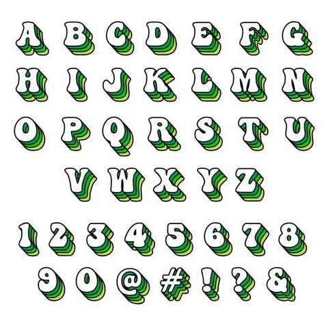 Hand Lettering Numbers, Scrap Stickers, Bday Banner, 3d Fonts, Bubble Numbers, Cute Fonts Alphabet, Jersey Font, Green Monochrome, Retro Lettering