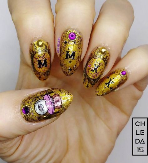 Crystal Ball Nail Art, Crystal Ball Nails, Mystical Nails, Nails With Gold, Cartoon Nails, Celestial Design, Purple Sparkle, Ball Design, Nail Stamping Plates