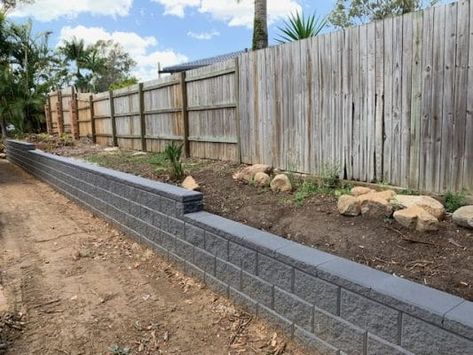 Concrete Block Retaining Wall Ideas, Brick Retaining Wall Ideas, Before And After Landscaping, Retaining Wall Bricks, Concrete Block Retaining Wall, Block Retaining Wall, Landscape Bricks, Backyard Flowers Beds, Backyard Retaining Walls