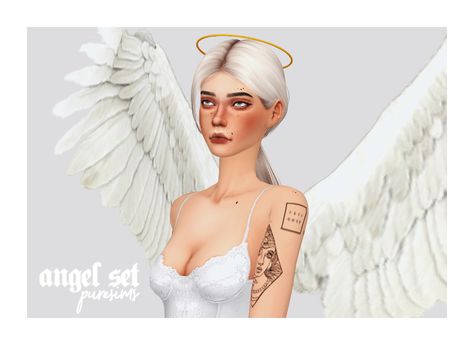 angel wings + halo - PURESIMS Sims 4 Angel Wings, Angel Wings Halo, Los Sims 4 Mods, Angel Halo, Toddler Top, Sims 4 Cc Folder, Angel Costume, Sims 4 Mm, Sims 4 Characters