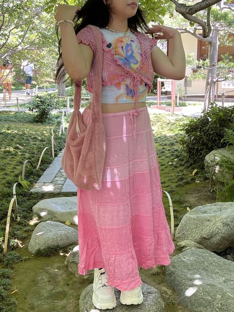 pink, butterfly, princess, fairy, maxi skirt outfit Fairy Skirt Outfit, Long Pink Skirt Outfit, Pink Skirt Outfit, Long Pink Skirt, Pink Skirt Outfits, Butterfly Princess, Maxi Skirt Outfit, Princess Fairy, Fairy Skirt