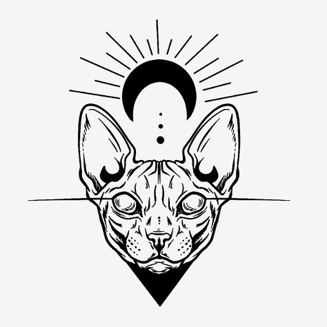 Cat Head Tattoo Outline, Sphinx Cat Tattoo, Sphynx Tattoo, Half Sleeve Tattoo Template, Sphynx Cat Tattoo, Sphinx Tattoo, Cat Face Tattoos, Cat Tatto, Chat Sphynx