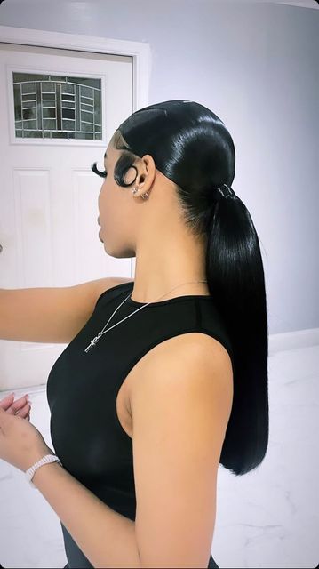 Slicked Back Hairstyles, Sleek Ponytail Hairstyles, Black Ponytail Hairstyles, Hairstyles For Layered Hair, Easy Hairstyle, Slicked Back Hair, Work Hairstyles, Dope Hairstyles, Hair Ponytail Styles