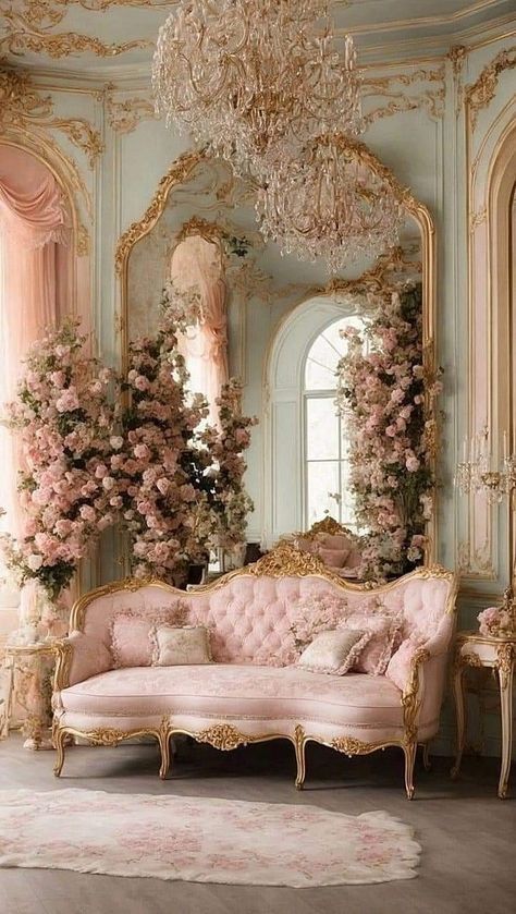 Trending Bed Designs, Rococo Interior, Chateaux Interiors, Aesthetic Rooms, Pink Room, Dream House Interior, Living Room Decoration, Vintage Modern, Shabby Chic Decor