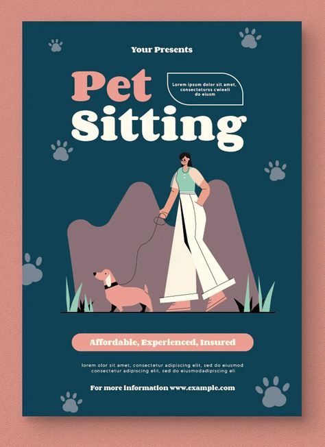 Pet Sitter Flyer, Pet Sitting Flyer Ideas, Pet Poster Design, Pet Sitting Flyer, Dog Sitting Business, Pet Sitting Business, Dog Walking Business, Pet Services, Dog Cafe